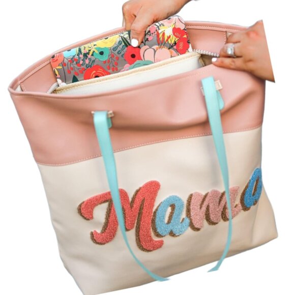 Jadelynn Brooke Varsity Style Mama Cream Pastel Rose Tote - Picture 4 of 8